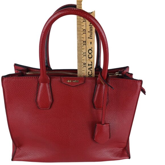 Nine West Tote Bag Satchel Purse Ruby Red Pebble Vegan Women's Medium - Picture 3 of 11